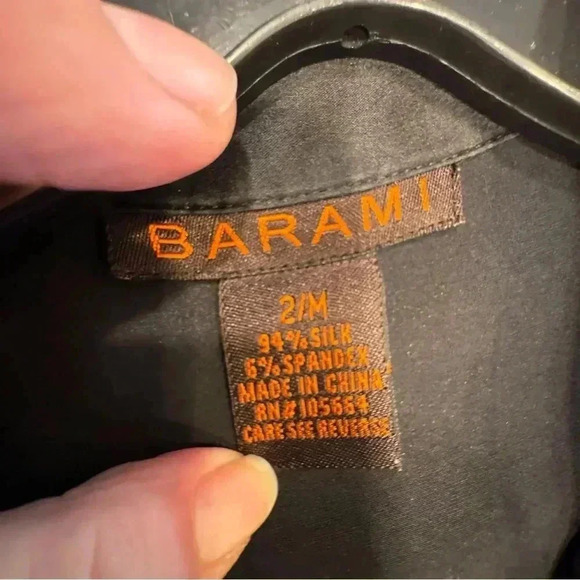 Barami Black & White SILK Pleated Button Down Top with puff long sleeves Size M - Picture 4 of 8